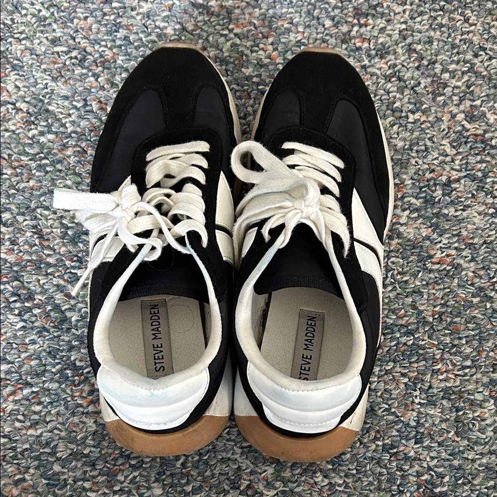 Steve Madden Black and White Retro Runner Sneakers
